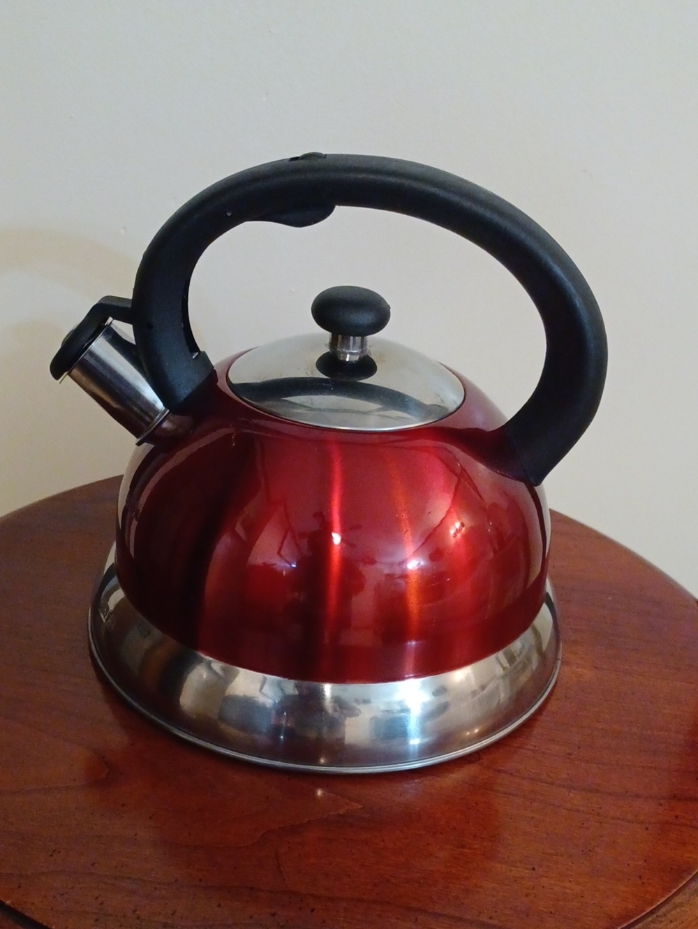 Red Stainless Steel Whistling Tea Kettle with Black Handle